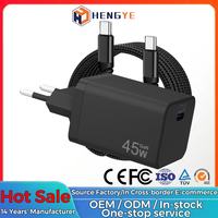 Chargeur mural rapide pour téléphone portable et ordinateur portable, 45W GaN PD Type C compact, prise EU, câble C vers C, OEM ODM, vente en gros