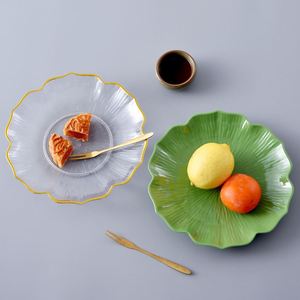 Assiettes en verre transparentes pour gâteaux aux fruits, avec bord doré, vente en gros - Product Image 2
