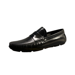 Mocassins noirs en cuir véritable pour hommes, à enfiler, talon plat, respirants, décontractés, couleur unie, avec design de couture - Product Image 5