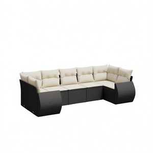Black Pe <b>Rattan</b> Garden <b>Sofa</b> Set 6 Seater Outdoor Furniture Weather Resistant Contemporary Design - Product Image 1