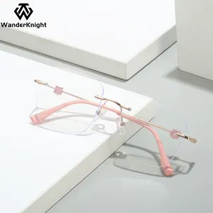 2024 Square Metal Frameless Eyeglasses Rimless Eyewear Glasses Frame Women Optical Frames