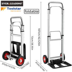 Carretilla de Mano Plegable, Carro de Aluminio con Capacidad de 80 kg, Carretilla, Carro de Equipaje Portátil para Compras y Mudanzas - Product Image 3