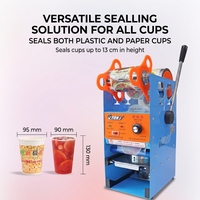 Machine de scellage manuelle pour gobelets, idéale pour l'emballage de jus de fruits, de thé et de lait, destinée aux services hôteliers et de restauration, compatible avec les gobelets en plastique, en papier et en PET.
