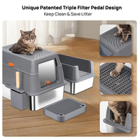 Bac à litière en acier inoxydable avec couvercle non collant anti-fuite en métal toilette pour chat fermé mur haut Extra Large Kitty bacs à litière