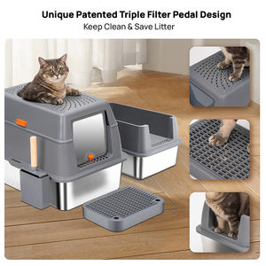 Edelstahl Katzen toilette mit Deckel Nicht klebrige Anti-Leckage Metall Katzen toilette Geschlossene hohe Wand Extra große Kätzchen Katzen toiletten - Product Image 2