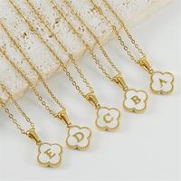 Lettre initiale AZ plaqué or trèfle à quatre feuilles collier designer marque dames acier inoxydable coquille fleur pendentif
