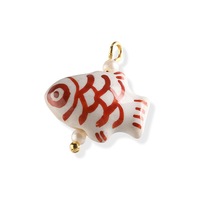 Pendentif de bijoux suspendu en céramique F156, poisson créatif peint à la main, perle de poisson émaillée multicolore à effet goutte d'huile, breloque en acier inoxydable