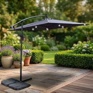 Sombrilla Solar Cuadrada para Patio Exterior de 2.5x2.5M con Luces LED, Impermeable, 8 Varillas, con Manivela, Tela Antracita + Metal, para Mercado - Product Image 2