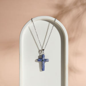 Kalung klasik sederhana bentuk silang dengan batu alam dan zirkon berwarna rantai Mewah Trendi untuk pernikahan dan pesta - Product Image 6