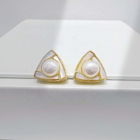 Boucles d'oreilles clous personnalisées en argent 925 avec perle géométrique et coquillage, plaqué or 18 carats, style indien unique, hypoallergéniques, pour femmes, idéales pour mariage et fête
