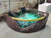 HG Populaire Double baignoire marron avec jets de spa améliorés, éclairage chromothérapie, drain et robinet inclus pour usage domestique et hôtelier