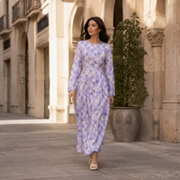 Robe Imprimée Aïd pour Femme, Abaya de Soirée, Robe Longue à Fleurs, Caftan Marocain Ramadan, Robe Jalabiya, Abaya Arabe de Dubaï