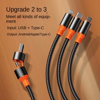 Cable de Carga Rápida 5 en 1, Cable de Datos de Aleación de Aluminio USB-A de Carga Rápida de 100 W, Trenzado y Reforzado, Dos en Uno, para Teléfonos USB Tipo C