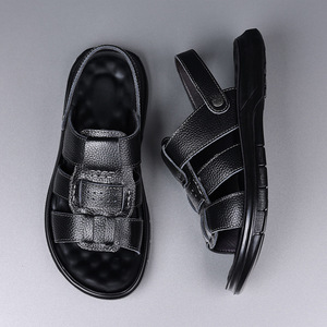 รองเท้าแตะสายไขว้ผู้ชายหนังวัวชั้นบนสุดรองเท้าชายหาดฤดูร้อนพื้นหนารองเท้าลำลองแบบสวมสีน้ำตาลสีดำ 9802 - Product Image 2