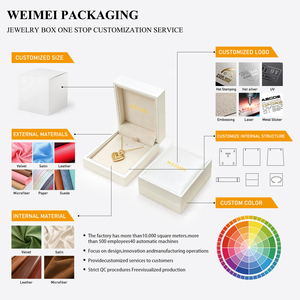 WEIMEI Elegant Ivory PU Leather Jewelry Box with Silk <b>Ribbon</b> Paper Bag <b>Wedding</b> Engagement Ring Necklace Gift Packaging Box - Product Image 4