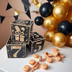Boîte d'anniversaire Black Gold : Décoration de fête à thème ballons, ambiance festive, accessoires de surprise en papier imprimé - Product Image 2