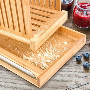 Tabla de cortar pan de madera de bambú ajustable de alta calidad, rebanador de pan con cuchillo y bandeja de migas, fabricación en china - Product Image 5
