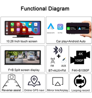 10.26 pouces 4k Dashcam caméra avec sans fil CarPlay Android AUTO multimédia Audio voiture Dvr caméra enregistreur vidéo moniteur