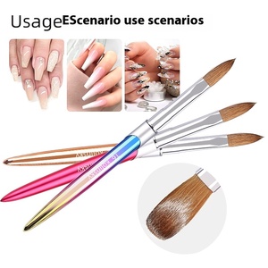 Personalizable Cross-Border para Amazon Nail Art Brush Flat Hair Shape Metal Pen con Mink Crystal Siberian Kolinsky Pelo Sintético - Product Image 2