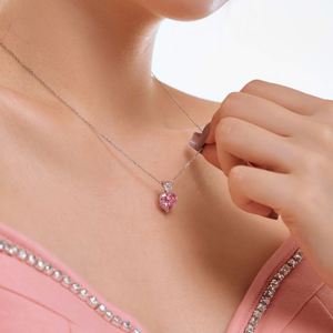 DYLAM Exquisite <b>Solid</b> Sterling <b>Silver</b> Rhodium Plated Clear Pink 5A Cubic Zirconia Heart Pendant <b>Necklaces</b> - Product Image 2