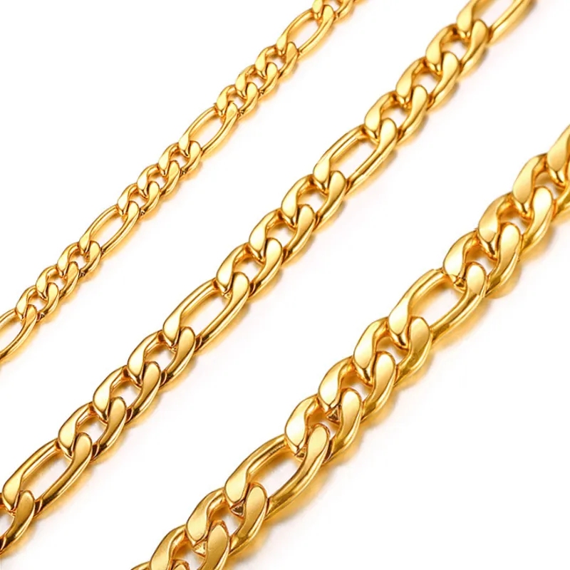 Bulk Corrente Masculina Stainless Steel Mens 18k Gold Plated Curb Figaro Chain Necklace