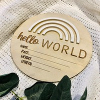 Cartes de développement en bois 3D arc-en-ciel pour bébé, annonces de naissance « Hello World », panneau en bois, lettres, cadeau de naissance, décoration de chambre d'enfant