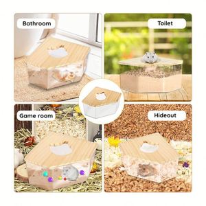 ภาชนะอาบน้ำสำหรับแฮมสเตอร์อะคริลิกใส พร้อมฝาไม้ธรรมชาติ ทนทาน เป็นมิตรกับสิ่งแวดล้อม ใช้งานได้สองแบบ สำหรับสัตว์ขนาดเล็ก - Product Image 6