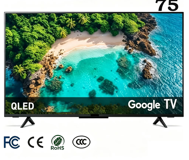 Verified Suppliers Boderless 75 Inch Smart Tv 4K QLED UHD LED Televisores WIFI BT Android Google HDR10 Luxury Home Entertainment