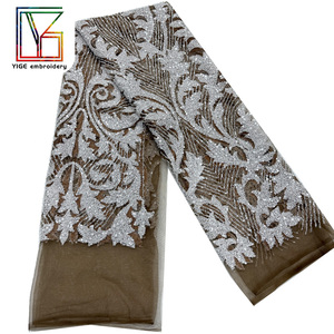 Tissu de dentelle africaine de luxe avec broderie de sequins perlés, tissu de dentelle en <span class=keywords><strong>tulle</strong></span> pour robe de mariée ou de soirée - Product Image 6