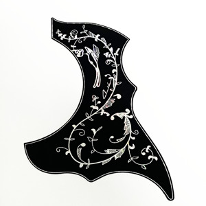 Piastra Protettiva Speciale per Chitarra Acustica Folk con Motivo Floreale Nero e Argento, Antigraffio, per Chitarre da 40-41 Pollici - Product Image 3