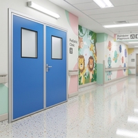 Porte battante médicale sur mesure à double battant, en acier galvanisé haute vitesse, avec cadre, pour hôpital
