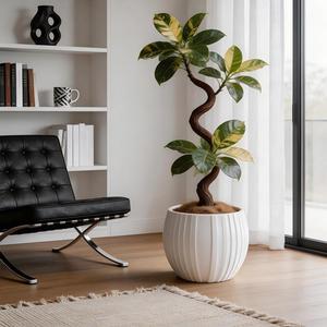 Grand pot de fleurs de <span class=keywords><strong>sol</strong></span> créatif en plastique <span class=keywords><strong>beige</strong></span> à grain vertical, pot de fleurs ornemental d'extérieur - Product Image 3