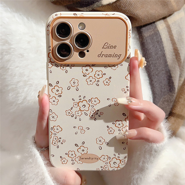 Korean INS Floral Print Big Lens Protective Fashionable Phone Case for iPhone 15 16 14 13 Pro Max 12 11 Back Cover for Iphone15