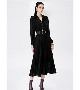 Nuovo Abito Primaverile da <span class=keywords><strong>Donna</strong></span> alla Moda, Casual ed <span class=keywords><strong>Elegante</strong></span>, a Collo Alto, <span class=keywords><strong>Maniche</strong></span> <span class=keywords><strong>Lunghe</strong></span>, in Chiffon Tinta Unita con Pieghe - Product Image 2