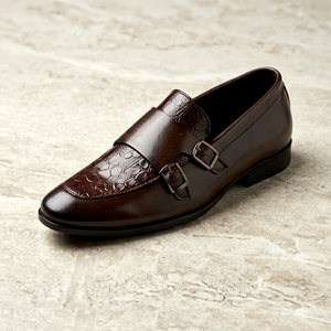Mocasines Genuinos para Hombre con Hebilla con Patrón de Cocodrilo, Zapatos Formales de Vestir con Punta en Pico para Oficina y Fiestas - Product Image 1