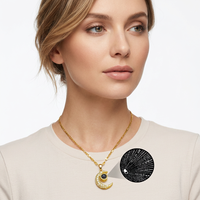 LUOYUNE Collier Pendentif en Laiton Plaqué Or 18K avec Projection 100 Langues, Breloques Cœur et Lune en Zircon Cubique, pour Commandes en Gros et Boutiques