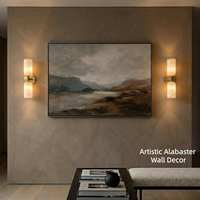 Applique murale rectangulaire double tête en laiton et marbre alabastre, lumière chaude, motif flocon de neige, pour hôtel, télévision, porche, escalier