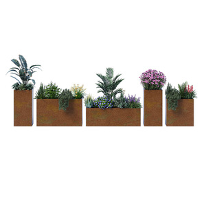 Outdoor Wrought Iron Flower Troughs <b>Square</b> <b>Combination</b> Metal Planters For Shopping Mall Minimalist Design - Product Image 3