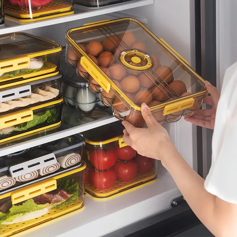 2021 nuevo refrigerador de almacenamiento de caja de huevo 24 rejilla de plástico PET claro congelador huevos contenedor de almacenamiento de cocina refrigerador organizador