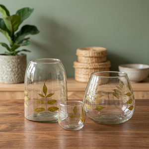 Portavelas de Vidrio Borosilicato Transparente con Diseño de Hojas Doradas, Portavelas Redondo para Decoración del Hogar - Product Image 2