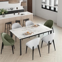 Ensemble de salle à manger 4 places, style italien, table rectangulaire en acier inoxydable de 2 m avec plateau en pierre frittée pour salle à manger