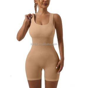 Combinaison de sport pour femme, personnalisée par les vendeurs, une pièce, col carré, unie, ensemble de marque, body sculptant, imitation, vente en gros - Product Image 1