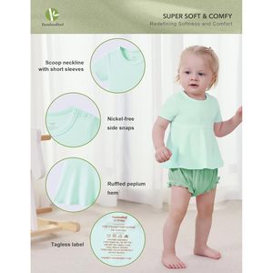 Conjunto de camiseta y pantalones cortos de verano para niñas pequeñas BambooBud, viscosa de bambú, 3 meses-6 años, ropa transpirable para bebés - Product Image 2