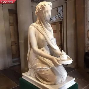 Statue de <span class=keywords><strong>sculpture</strong></span> en <span class=keywords><strong>marbre</strong></span> de Raphaelle Monti grandeur nature représentant une dame agenouillée avec un <span class=keywords><strong>voile</strong></span> - Product Image 1
