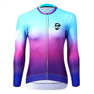 Vêtements de cyclisme personnalisables avec des couleurs dégradées bleu et violet, sensation de superposition, avec logo imprimé, maillot de cyclisme pour femmes et hommes, événements, route - Product Image 1