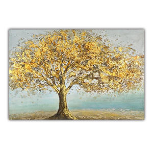 Pintura al óleo abstracta pintada a mano, pintura colgante de árbol dorado, pintura decorativa moderna de hoja de oro - Product Image 1