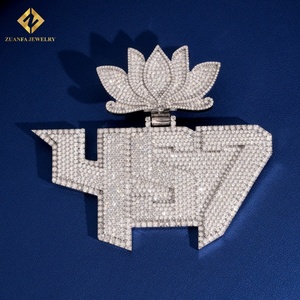 Wuzhou Zuanfa Jewelry Custom Jewelry Flower Number Charm Big Pendants <b>Necklace</b> for Men 925 <b>Silver</b> Iced Out <b>Diamond</b> Moissanite - Product Image 2