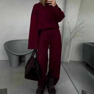 Damen Casual O-Ausschnitt Einfarbiges Langarm Locker Sitzendes 2-Teiliges Pullover-Set - Product Image 4