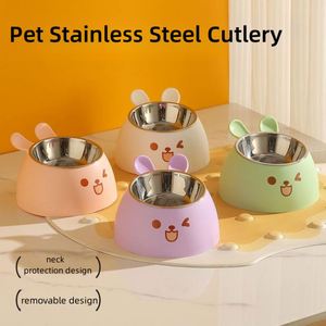 Bol d'alimentation pour animaux de compagnie en acier inoxydable en forme d'oreilles de lapin, avec design antidérapant et protection du cou surélevé pour chats et chiens - Product Image 2