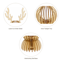 Ornement en bois découpé au laser en forme de cerf 21,5 cm, support de bougie chauffe-plat de table rustique nordique, support de logo personnalisé OEM, porte-bougie en bois en forme de cerf